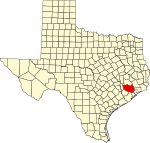 Map of Texas highlighting Harris County